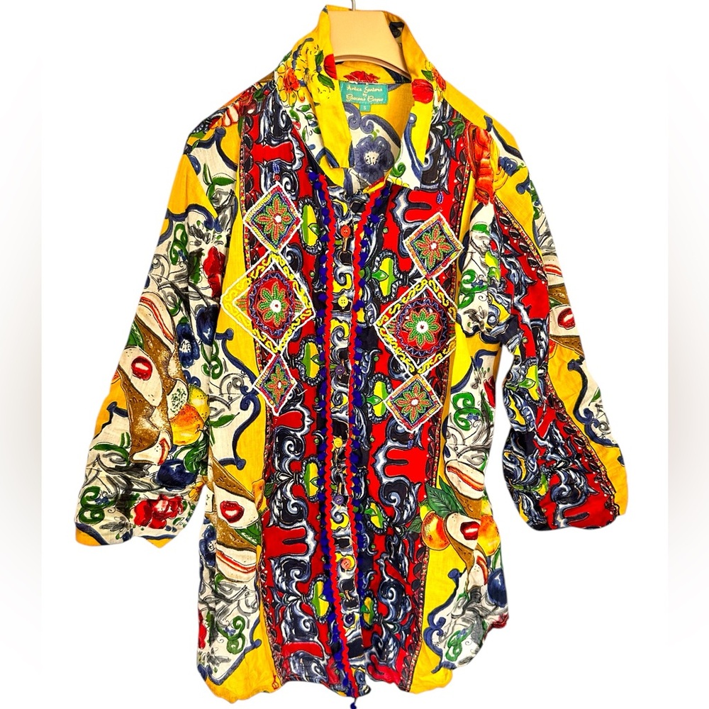 Antica Sartoria Italian made embroidery boho Embellishment  Tunic Shirt  (4)